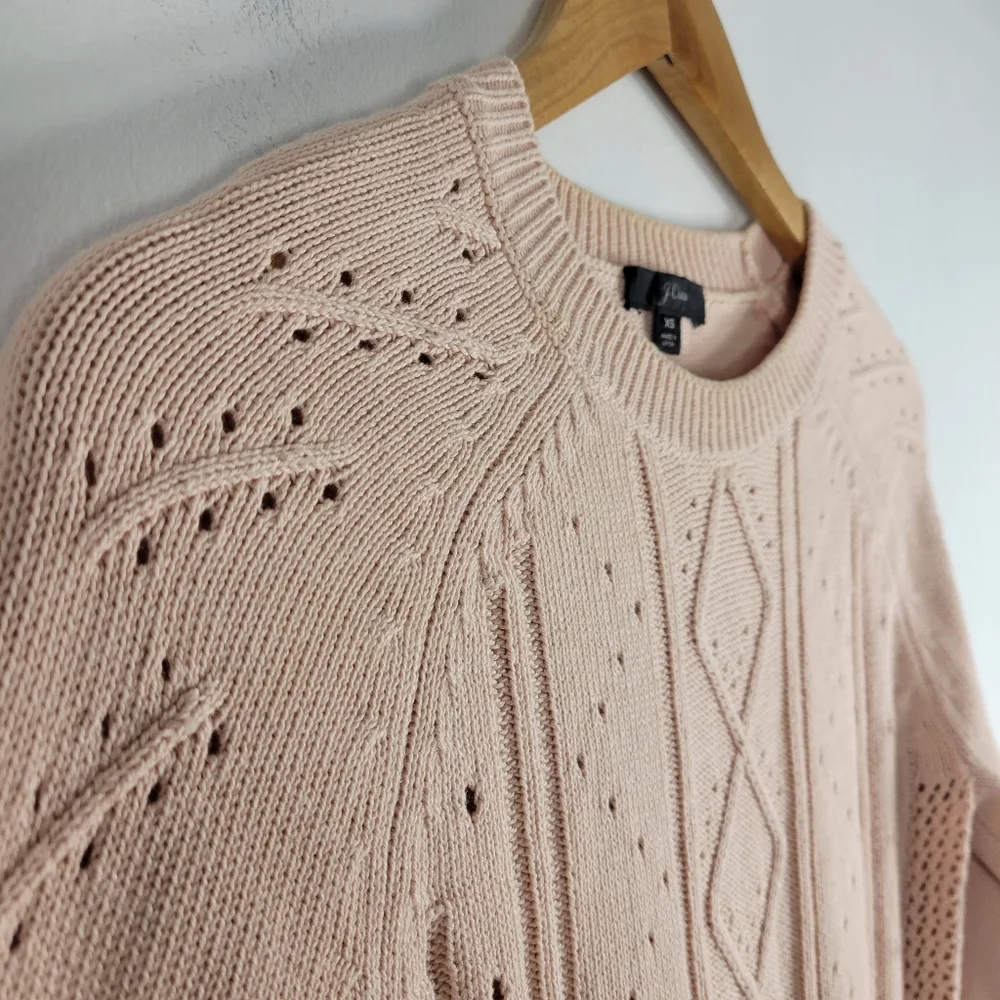 J.Crew Cotton Cable Knit Pointelle Long Sleeve Crew Neck Sweater